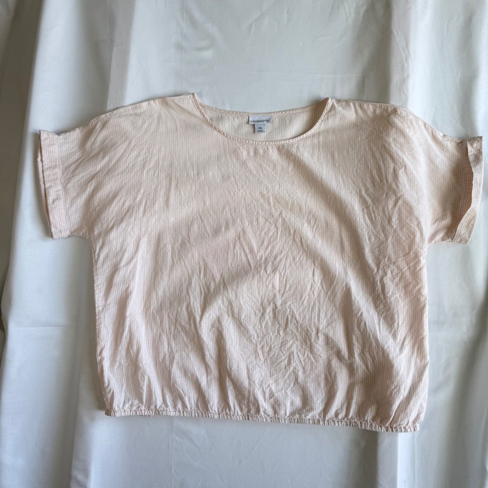 Liz Claiborne Womens XXL Pink White Pinstripe Linen Cotton Boxy Dolman Blouse